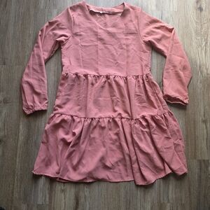 Women Ribbed Brown Long Sleeve Dress Size Long-Sleeve Tiered Dress in Dusty Rose